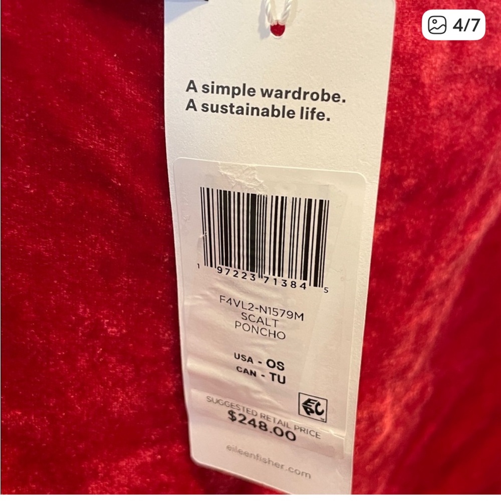 EILEEN FISHER Red Velvet Silk Poncho, NWT - Picture 4 of 7